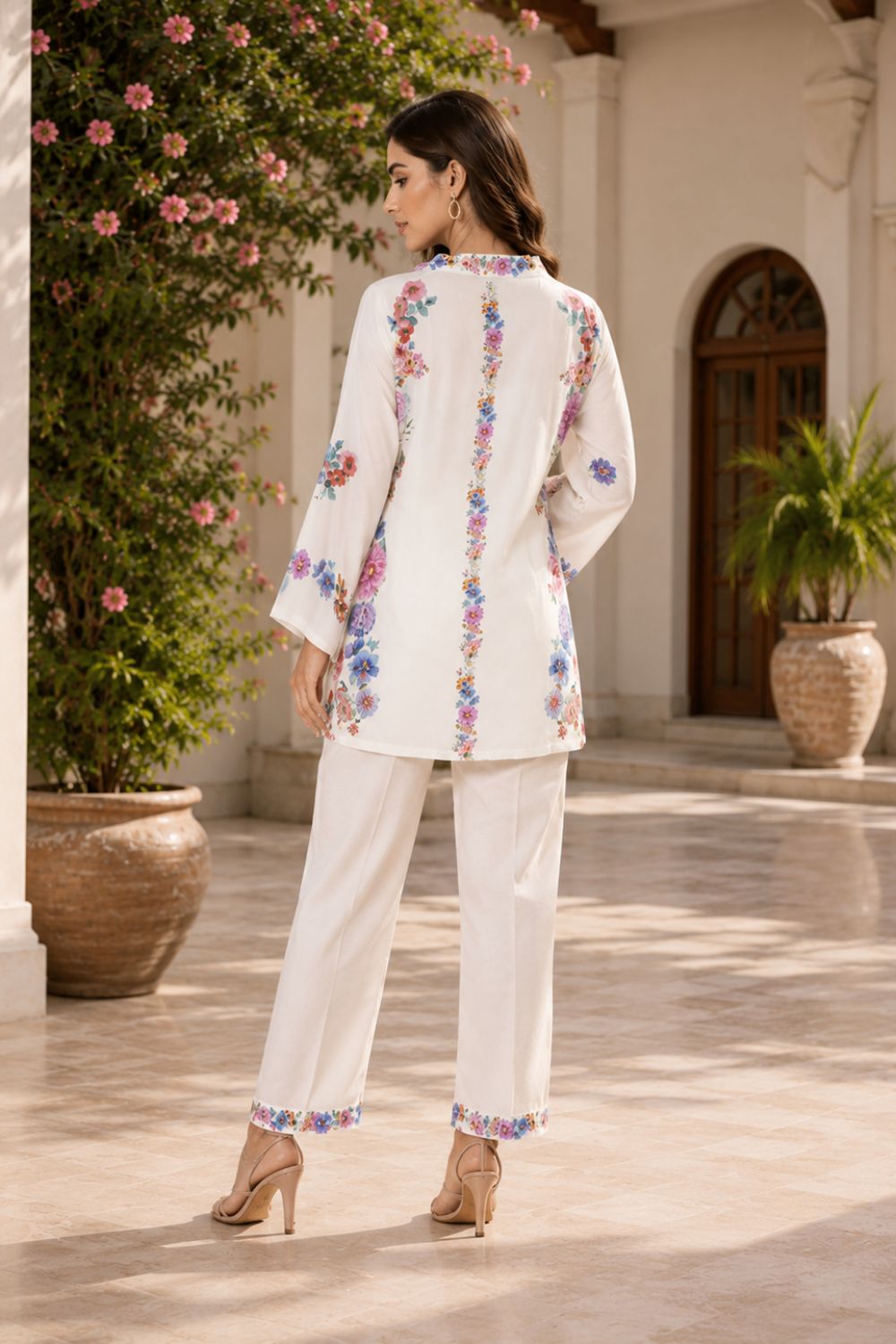 Royal Azure Blossom Printed Viscose Crepe Co-ord Set for Women