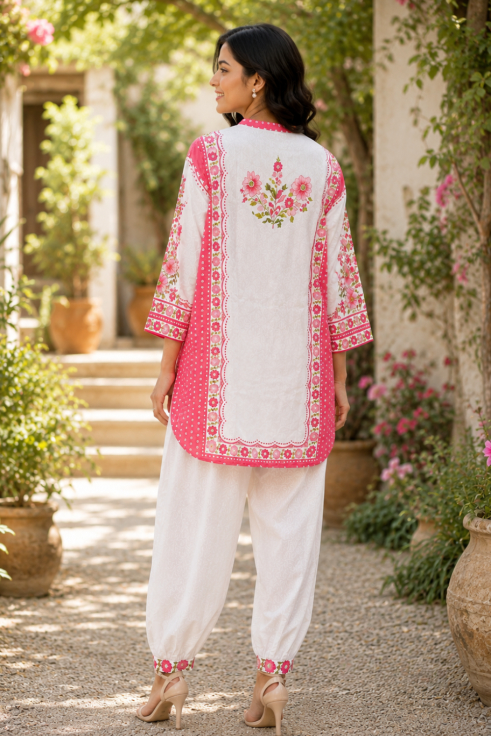 Rosé Floral Printed Cotton Linen Co-ord Set for Women