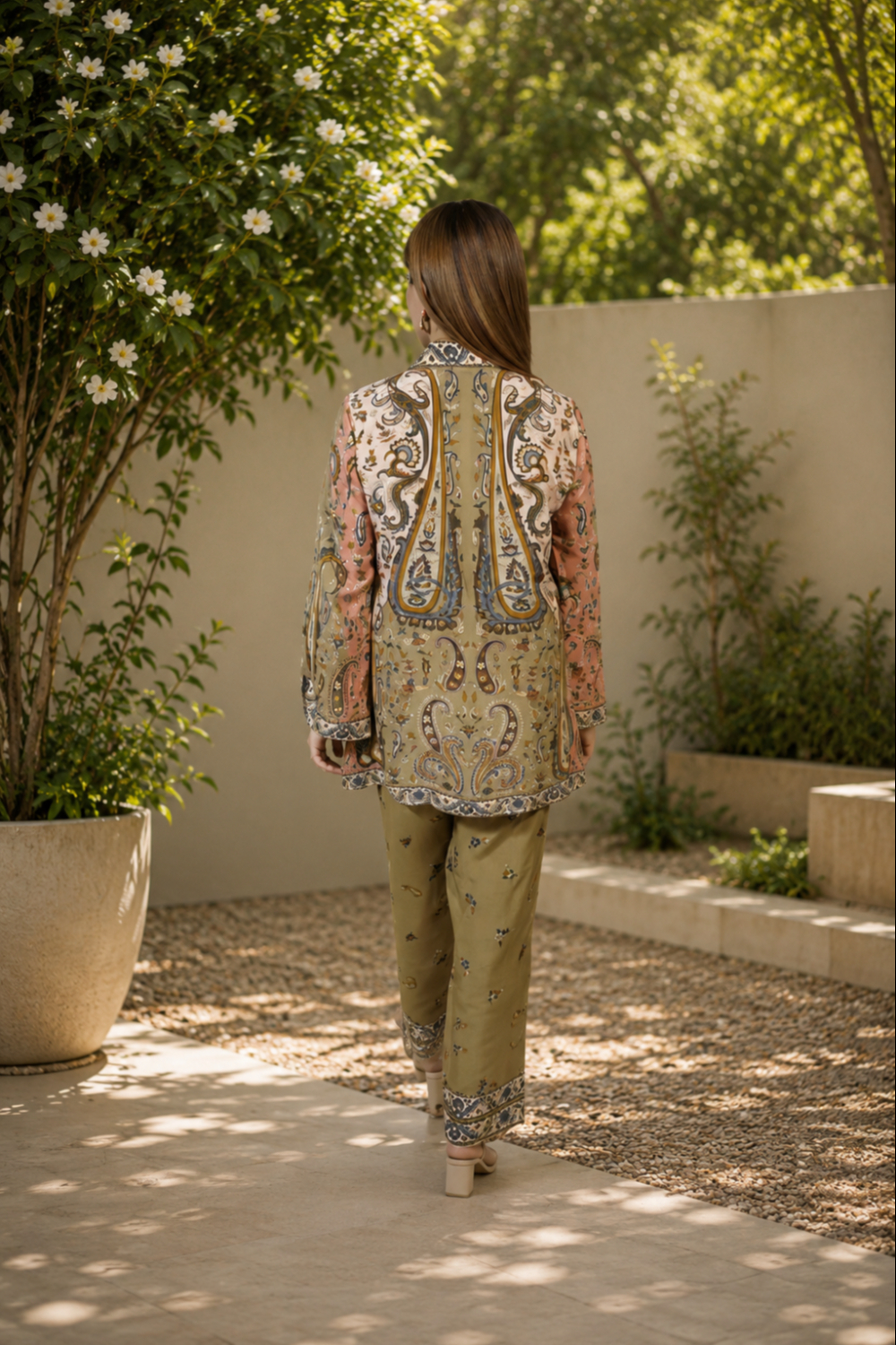 Olive Paisley atelier Printed Viscose Crepe Co-ord Set for Women