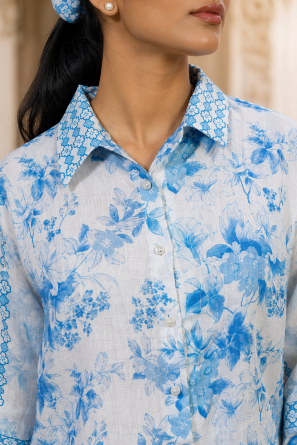Blush Petal Mist Printed Cotton Linen Co-ord Set