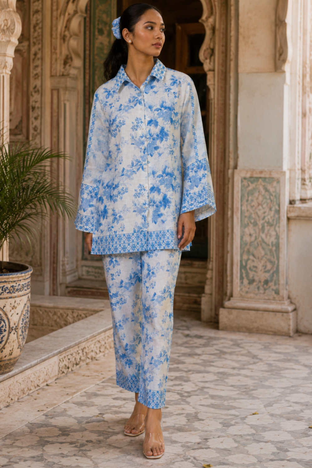 Blush Petal Mist Printed Cotton Linen Co-ord Set