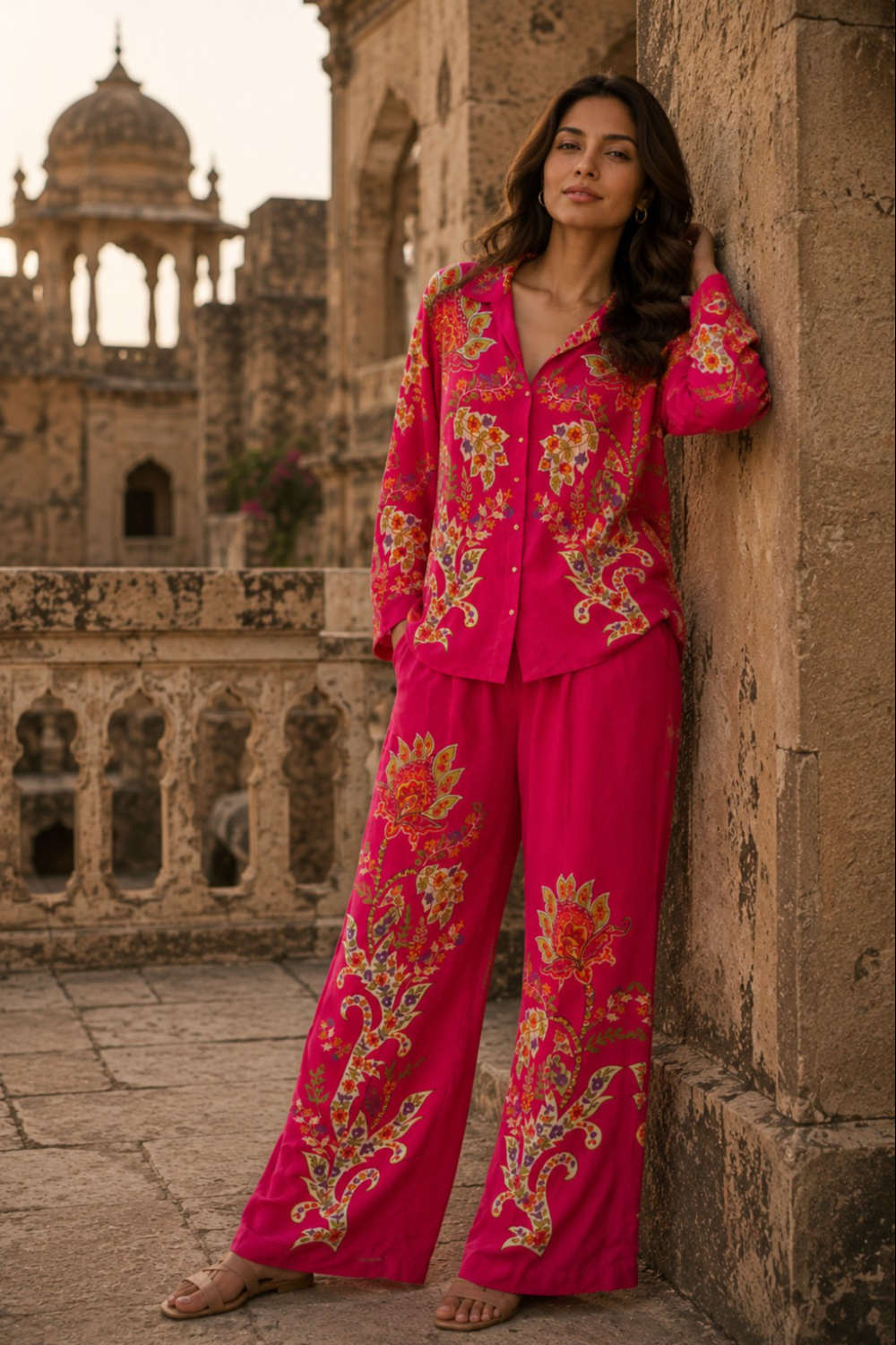 Fuchsia Royal Botanical Paisley Printed Viscose Crepe Co-Ord Set