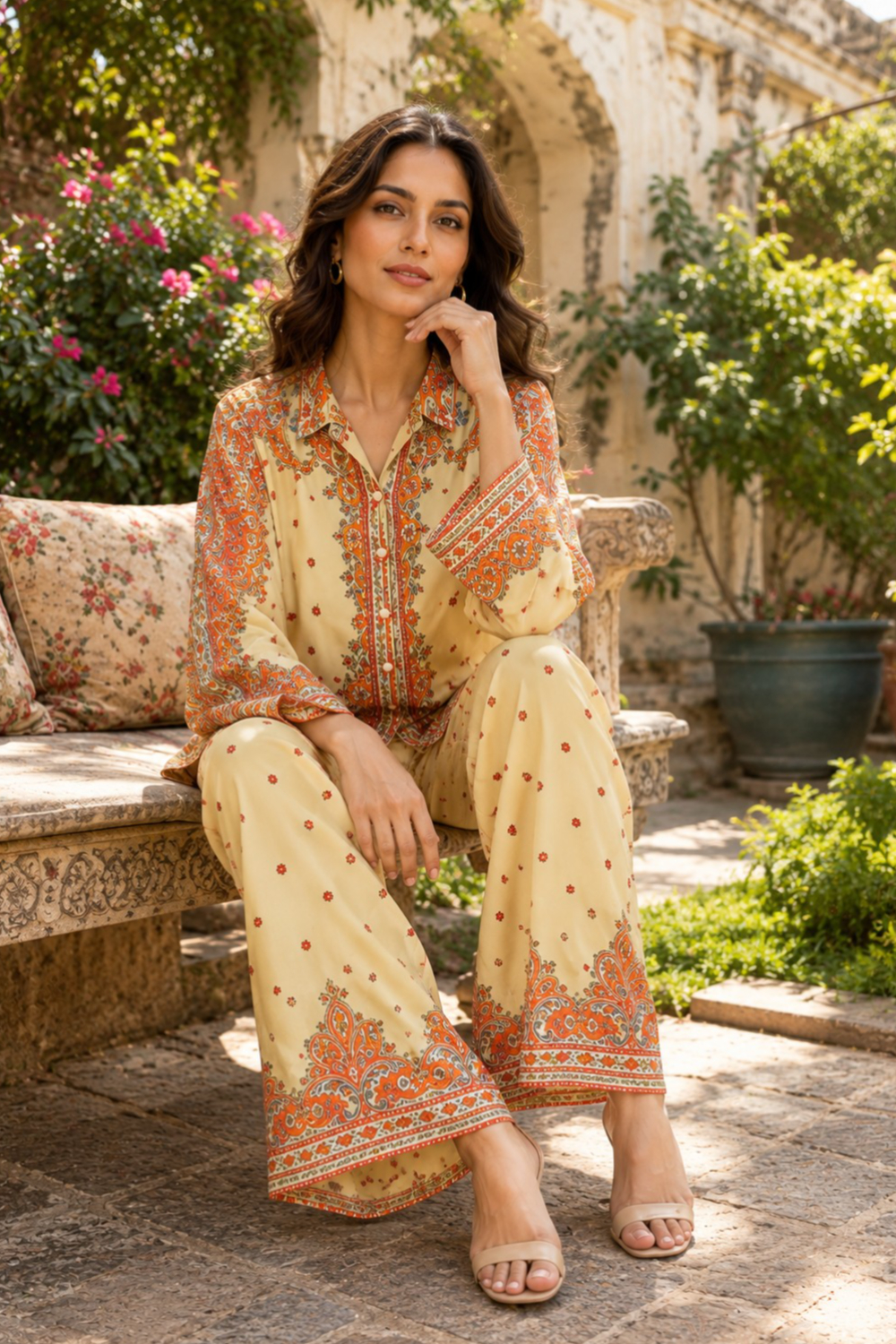 Saffron Paisley Printed Viscose Crepe Co-Ord Set