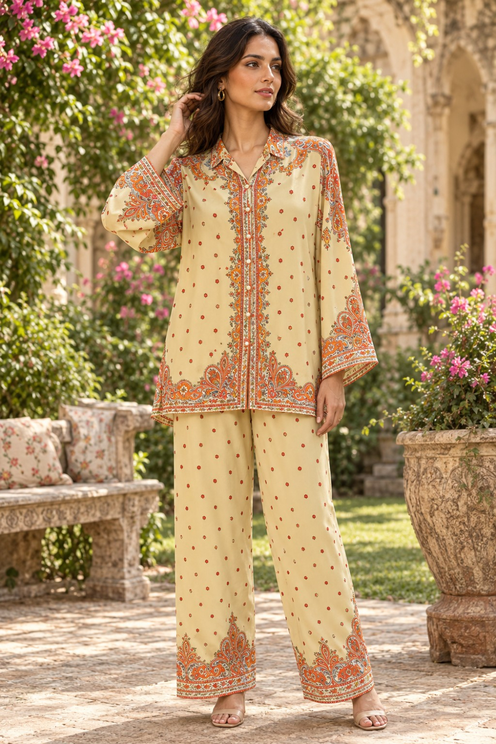 Saffron Paisley Printed Viscose Crepe Co-Ord Set
