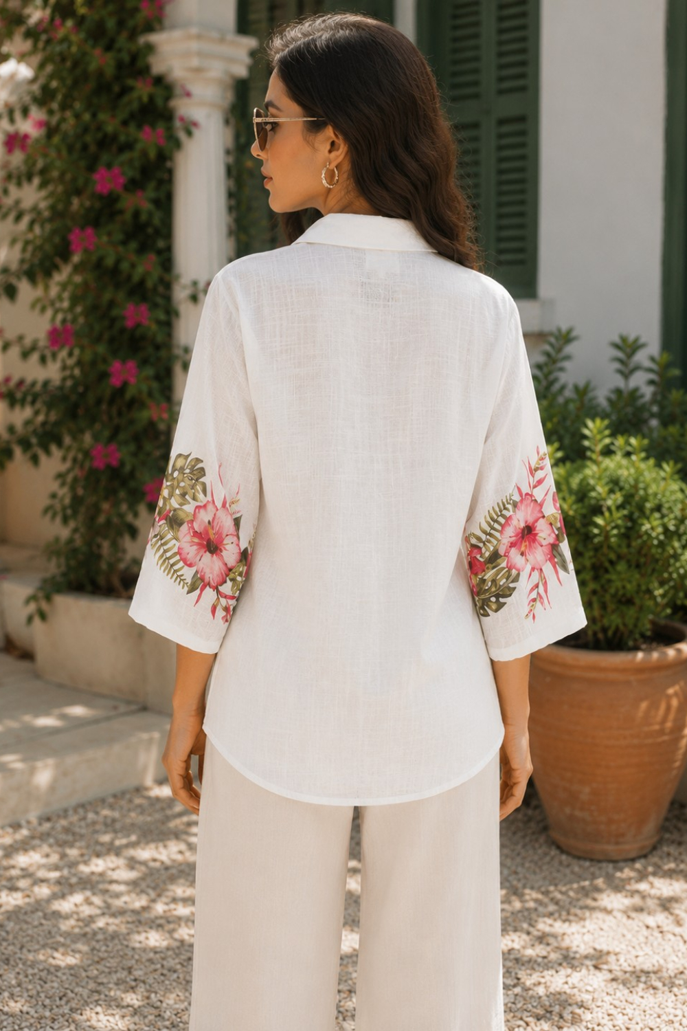 Tropical Flower Blossom Cotton Linen Shirt