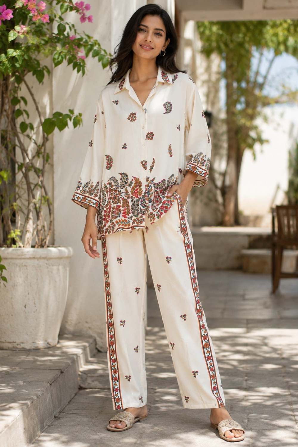 Wildflower Border Print Viscose Crepe Co-ord Set