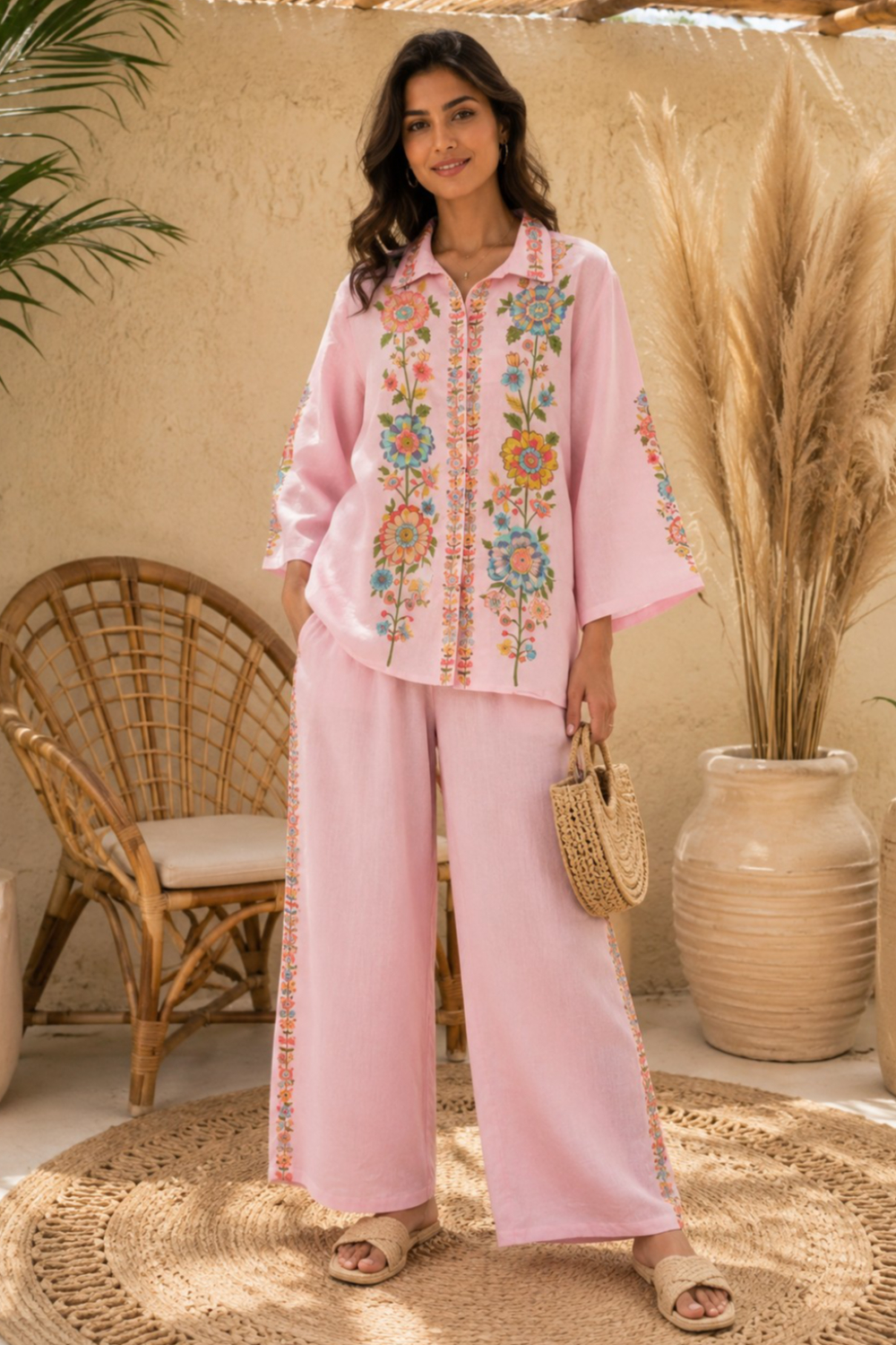 Fiesta Flora  Bloom Pink  Cotton Linen Co-ord Set