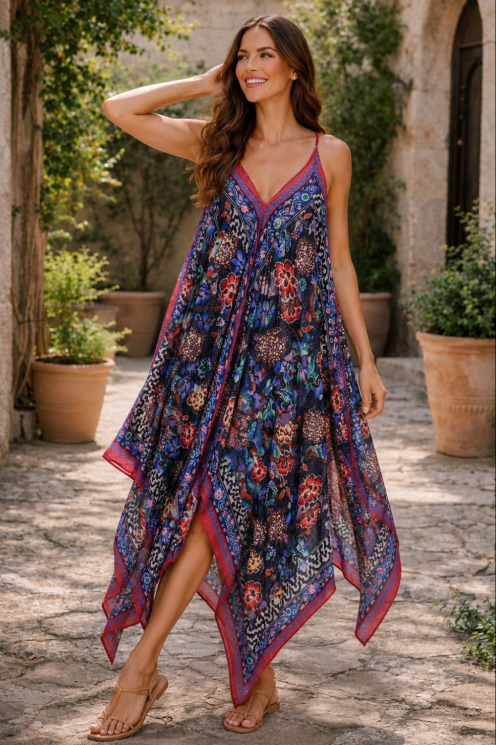 Midnight Floral Bloom Silk Habutai  Dress