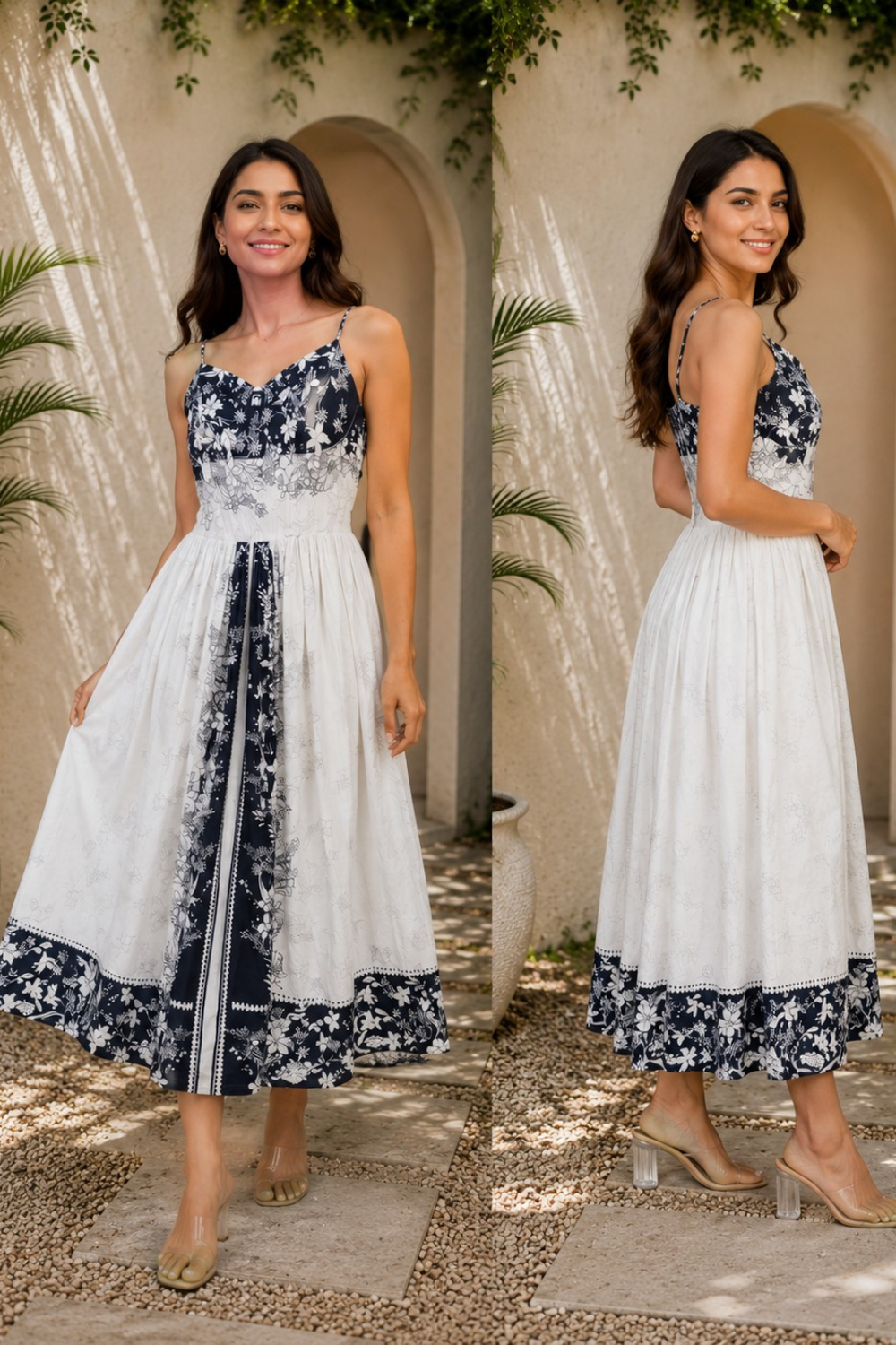 The Azure Bloom Flared Midi Dress
