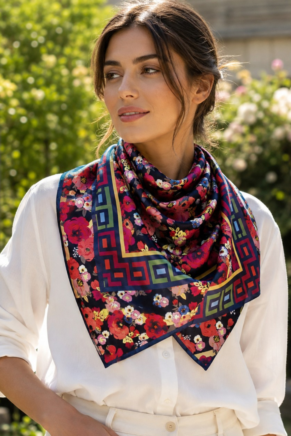 Midnight Floral bloom Pure Silk Habutai Square Scarf