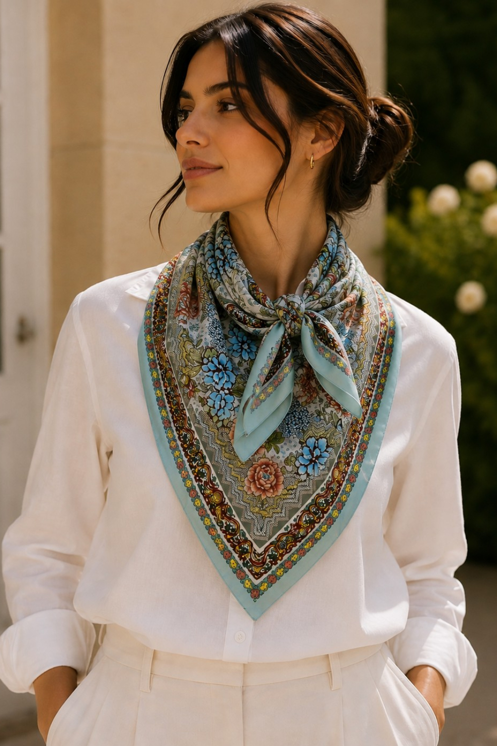 Vintage Blossom Aviary Pure Silk Habutai Square Scarf