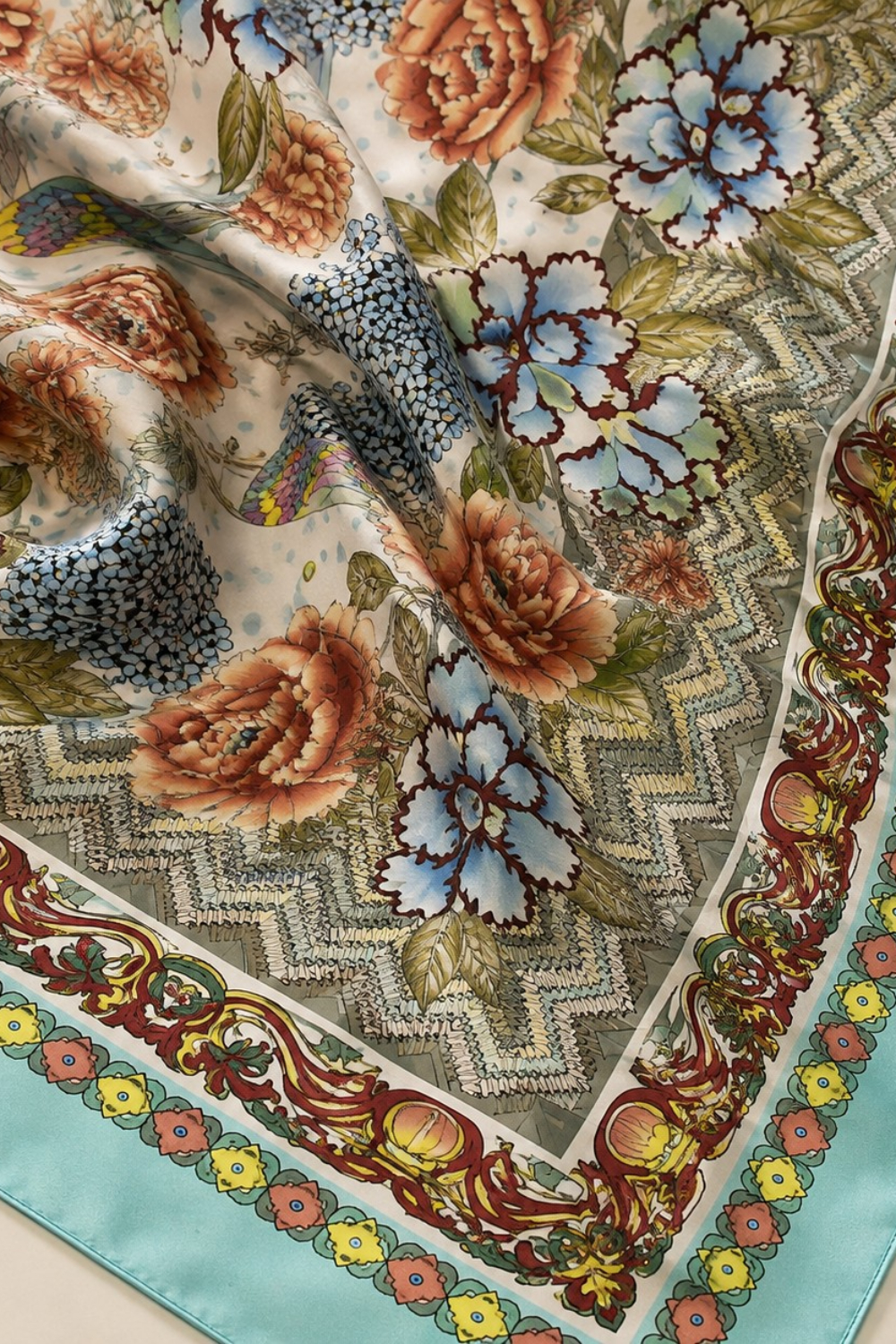 Vintage Blossom Aviary Pure Silk Habutai Square Scarf