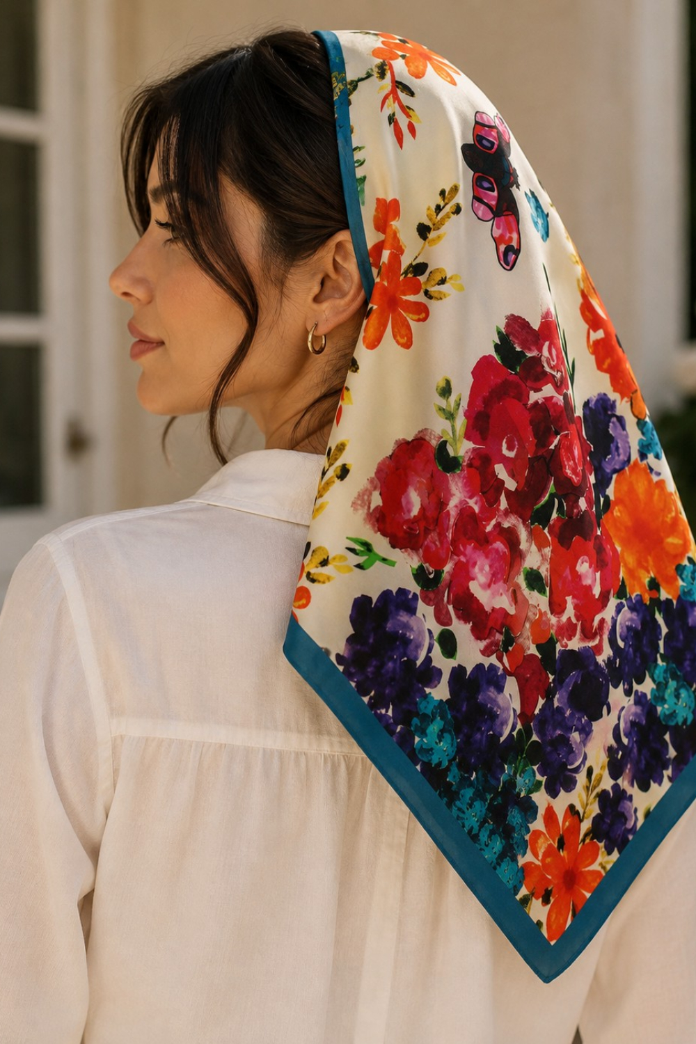 Blooming Butterfly Garden Pure Silk Habutai Pocket Square Scarf
