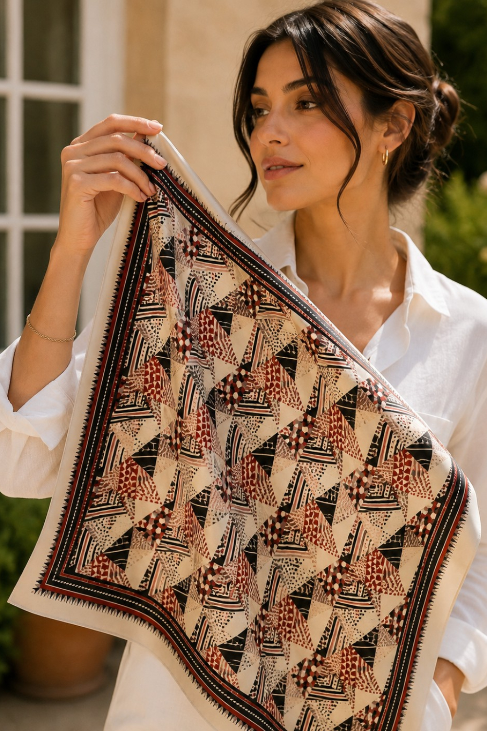 Geometric Mosaic Pure Silk Habutai Square Scarf