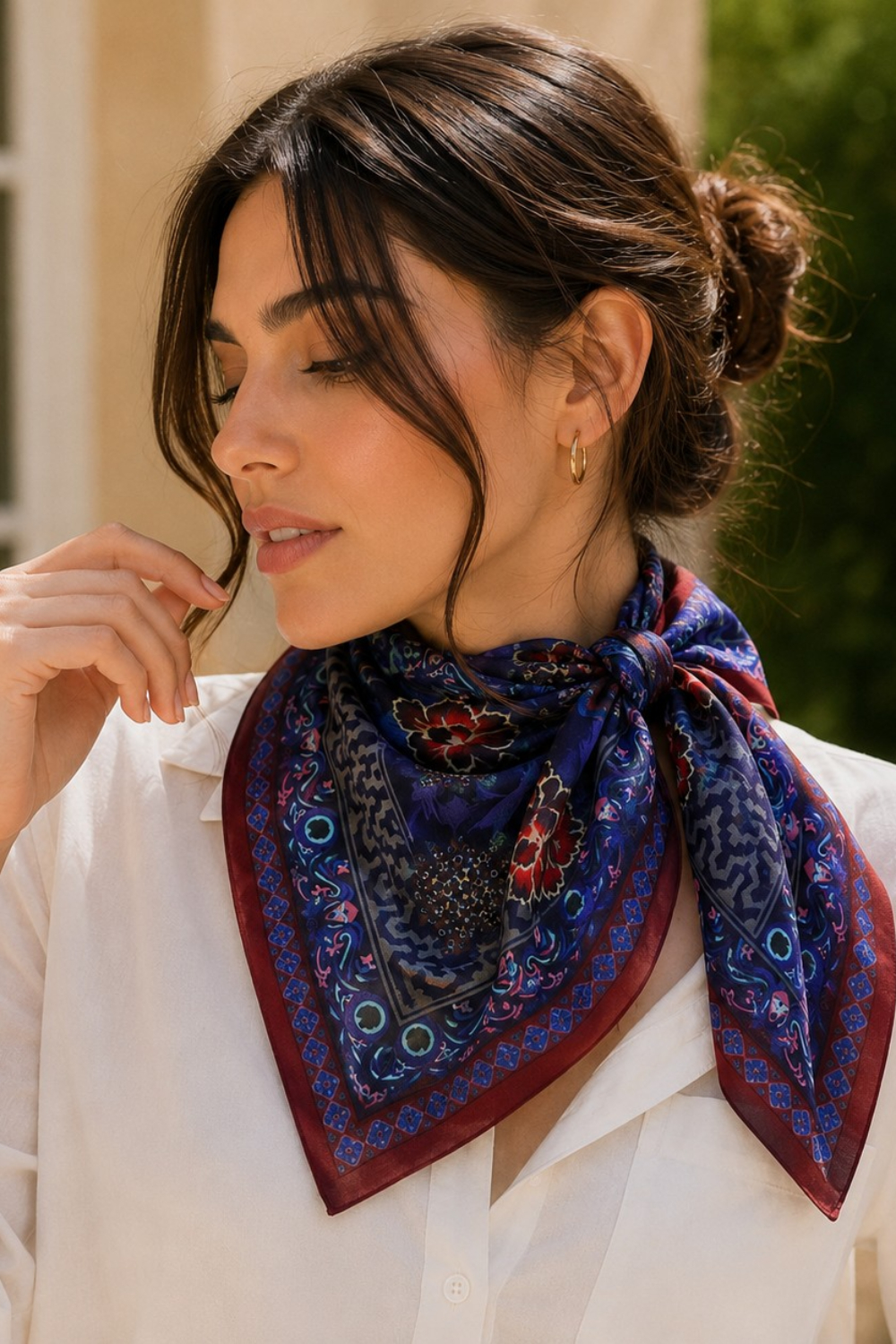 Indigo Floral Tapestry Silk Scarf