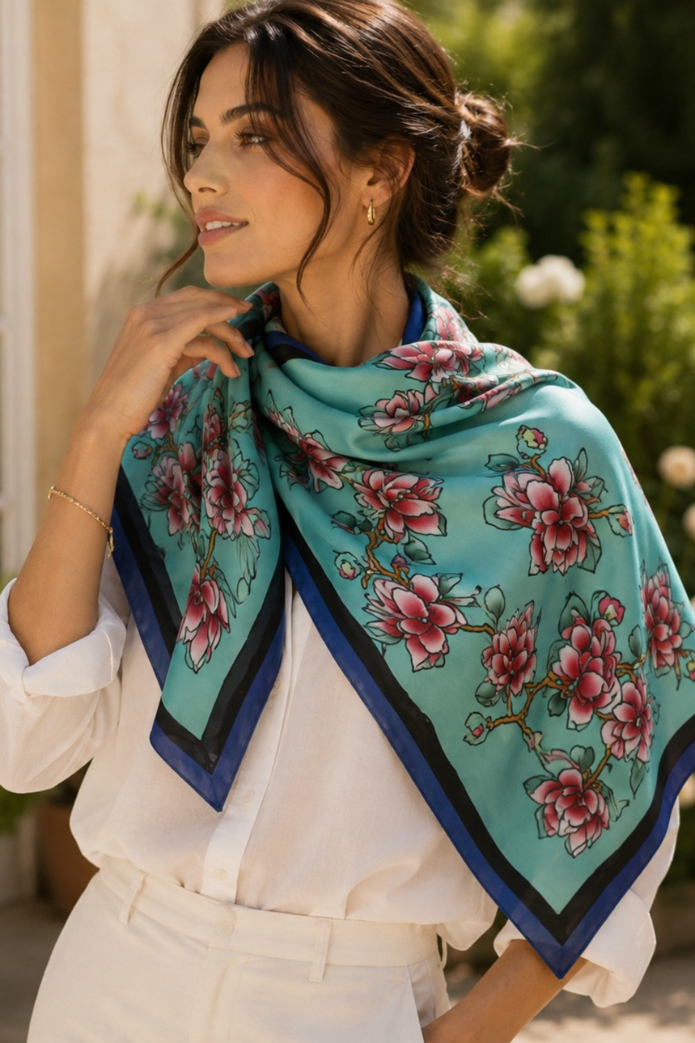 Celestia Bloom Luxe Pure Silk Habutai Square Scarf