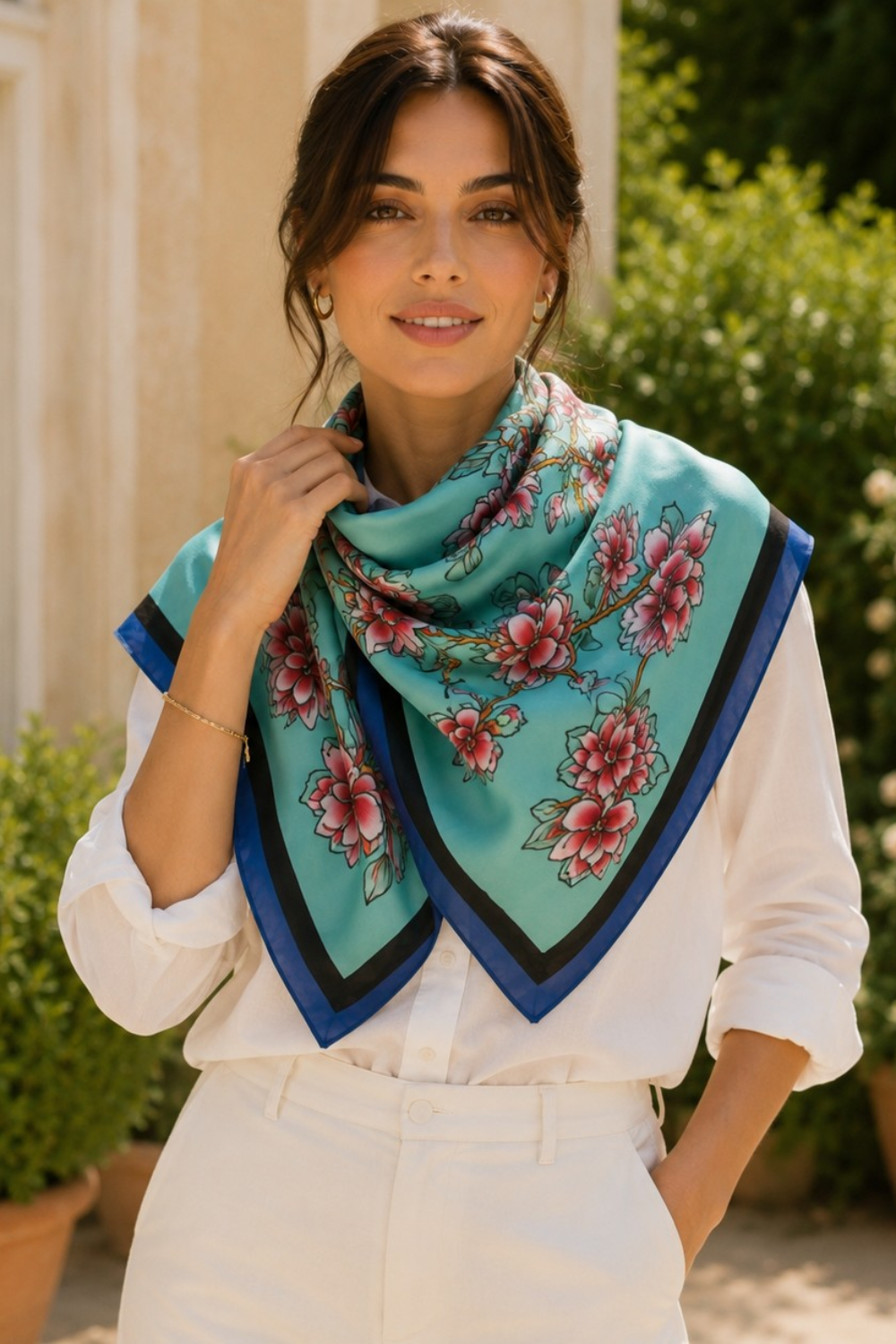 Celestia Bloom Luxe Pure Silk Habutai Square Scarf