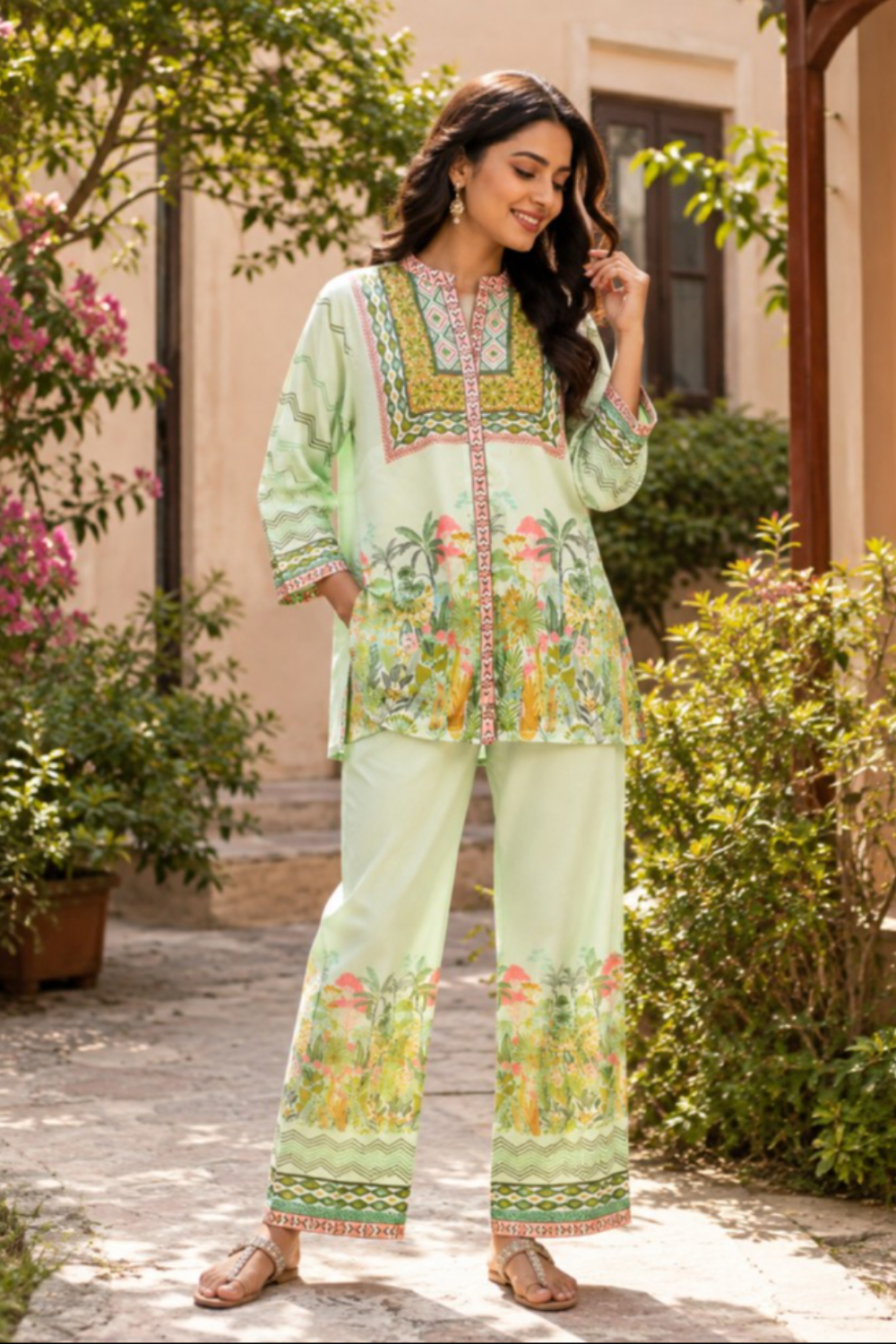 Verdant Oasis Botanical Printed Viscose Crepe Co-Ord Set