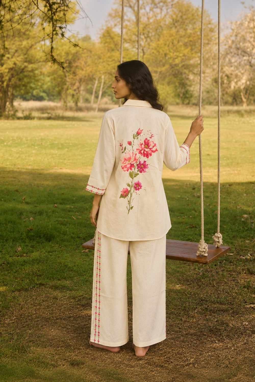 Ivory Blossom Meadow Cotton Linen Printed Co-Ord Set